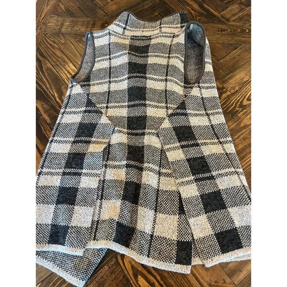 Yaira Wool Blend Open Front Cardigan Shaw Women Medium Plaid Neutral Comfy Cozy - Picture 8 of 10